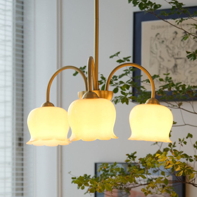 Rustic Tulip Floral Copper Resin Chandelier - 3/5/6/8 Light for Living Room