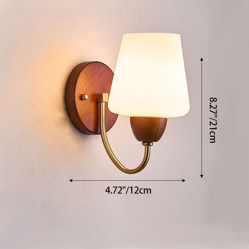 Vintage Wall Sconce Lamp - Solid Wood & Iron, Glass 1-Light for Bedroom