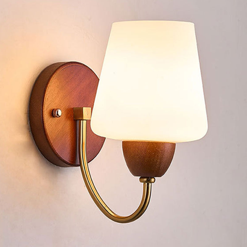 Vintage Wall Sconce Lamp - Solid Wood & Iron, Glass 1-Light for Bedroom