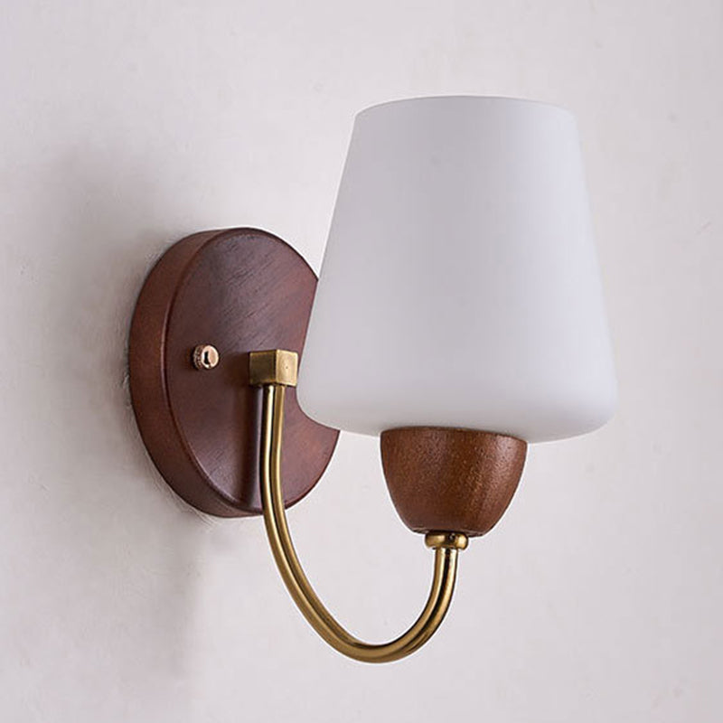 Vintage Wall Sconce Lamp - Solid Wood & Iron, Glass 1-Light for Bedroom