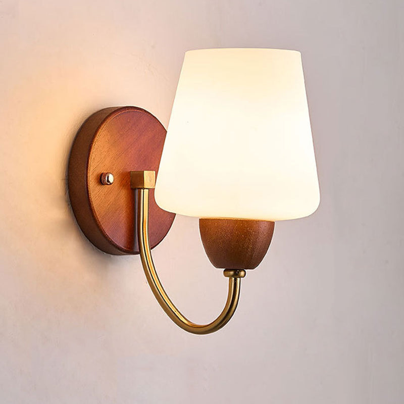 Vintage Wall Sconce Lamp - Solid Wood & Iron, Glass 1-Light for Bedroom
