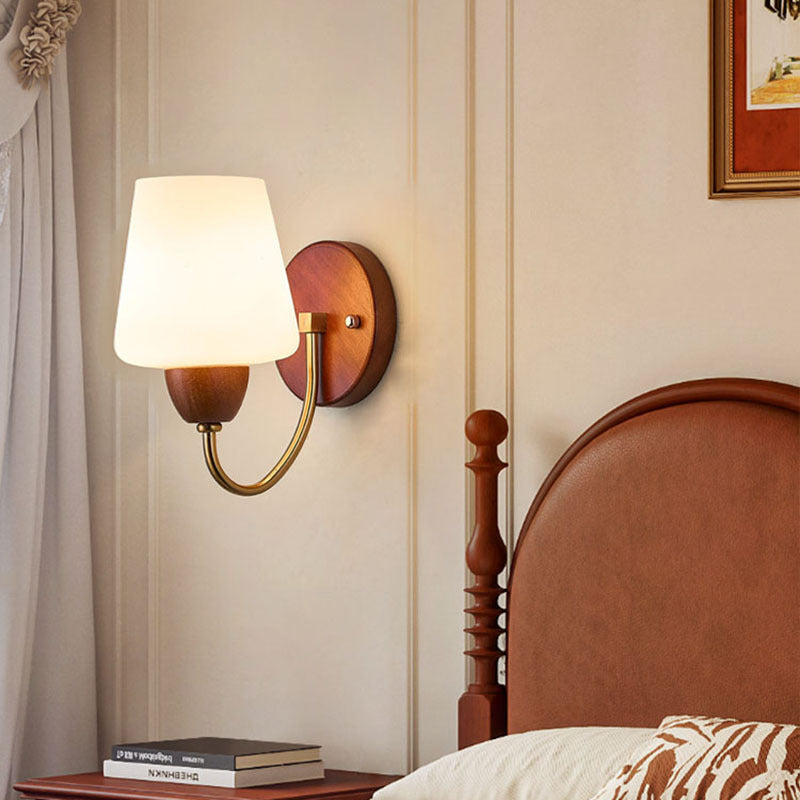 Vintage Wall Sconce Lamp - Solid Wood & Iron, Glass 1-Light for Bedroom