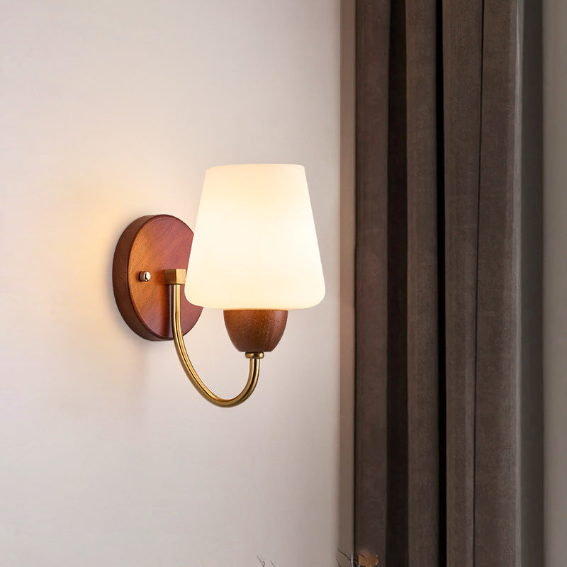 Vintage Wall Sconce Lamp - Solid Wood & Iron, Glass 1-Light for Bedroom