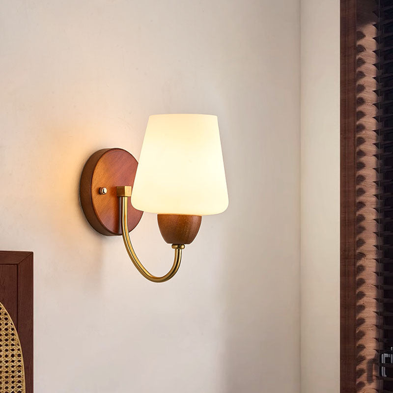 Vintage Wall Sconce Lamp - Solid Wood & Iron, Glass 1-Light for Bedroom