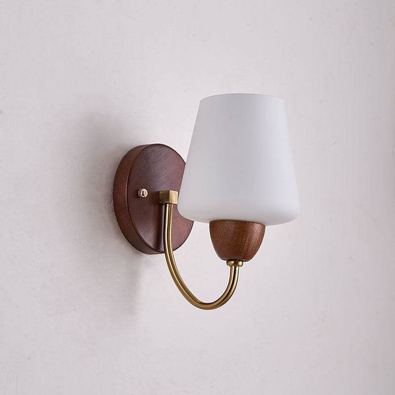 Vintage Wall Sconce Lamp - Solid Wood & Iron, Glass 1-Light for Bedroom