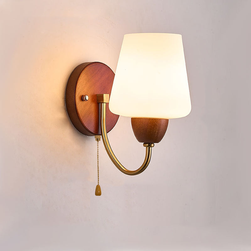 Vintage Wall Sconce Lamp - Solid Wood & Iron, Glass 1-Light for Bedroom