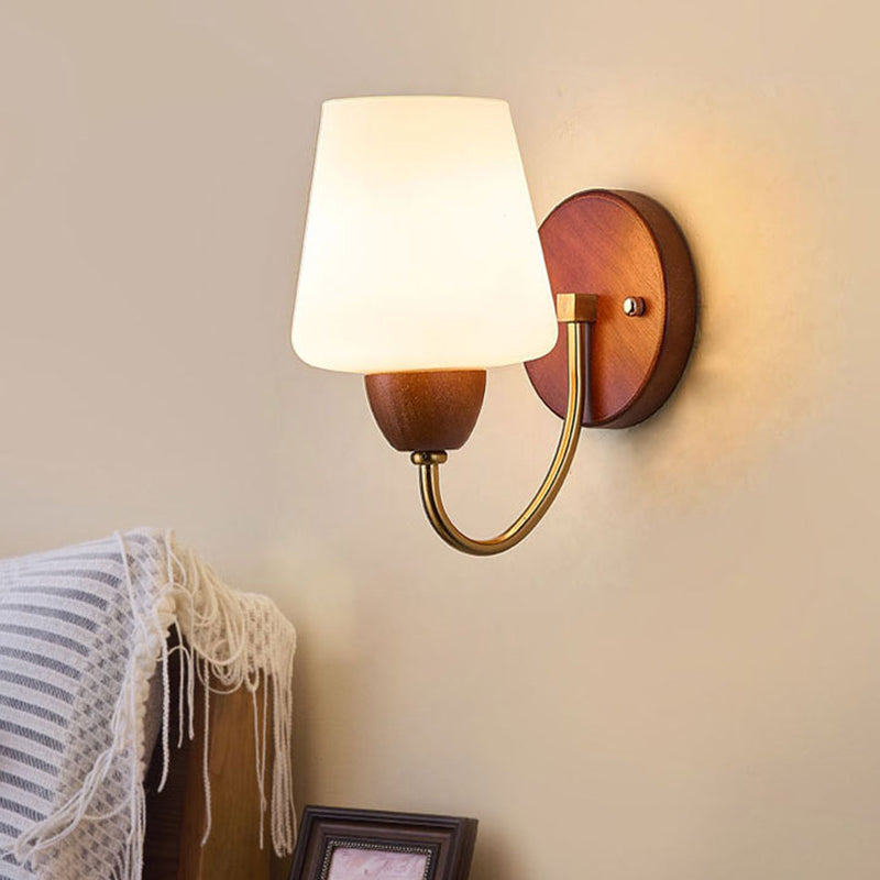 Vintage Wall Sconce Lamp - Solid Wood & Iron, Glass 1-Light for Bedroom