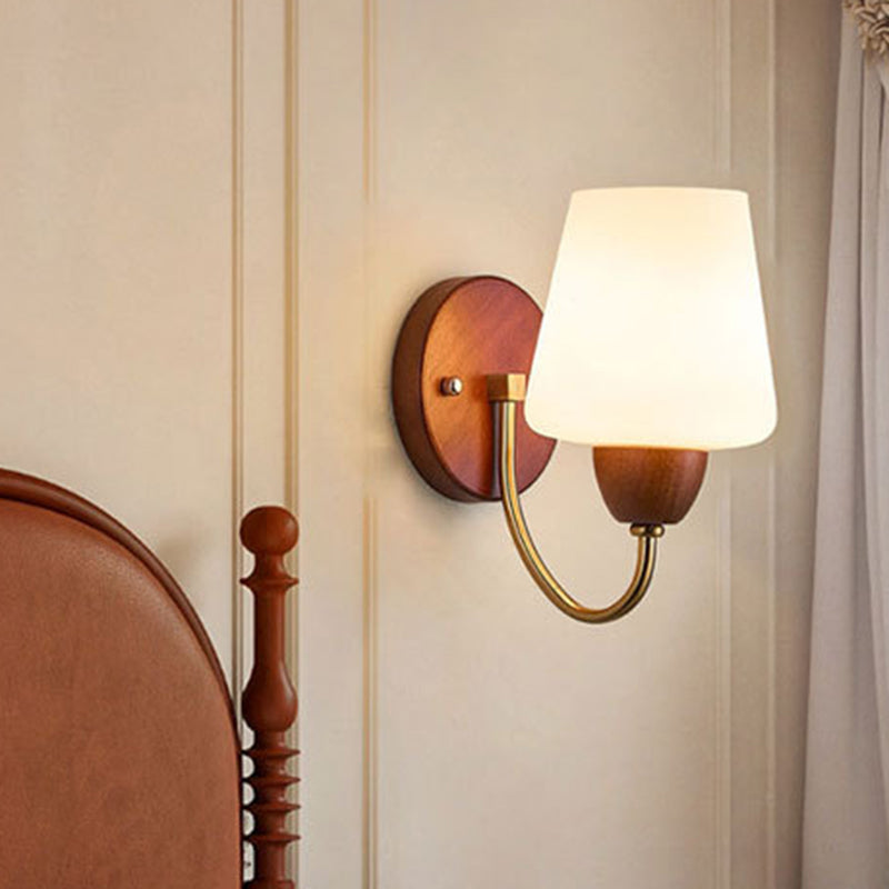 Vintage Wall Sconce Lamp - Solid Wood & Iron, Glass 1-Light for Bedroom