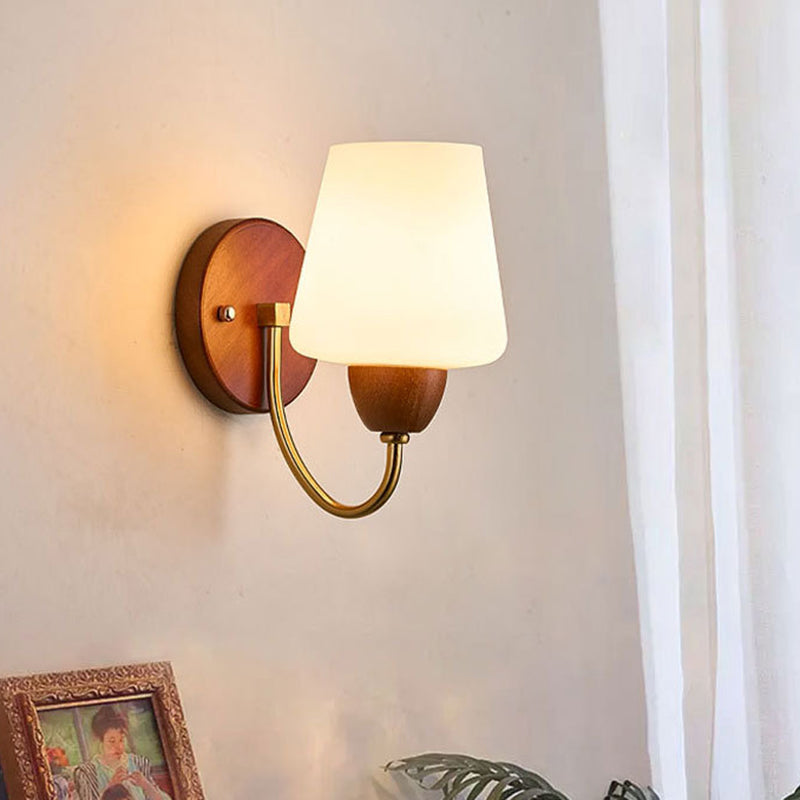 Vintage Wall Sconce Lamp - Solid Wood & Iron, Glass 1-Light for Bedroom