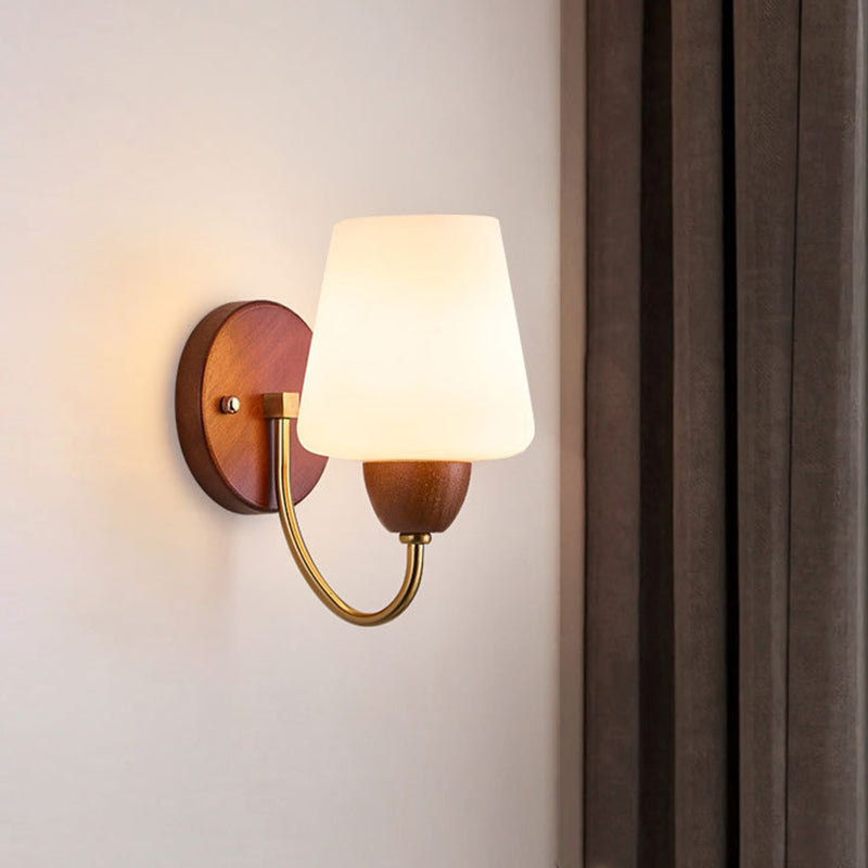Vintage Wall Sconce Lamp - Solid Wood & Iron, Glass 1-Light for Bedroom