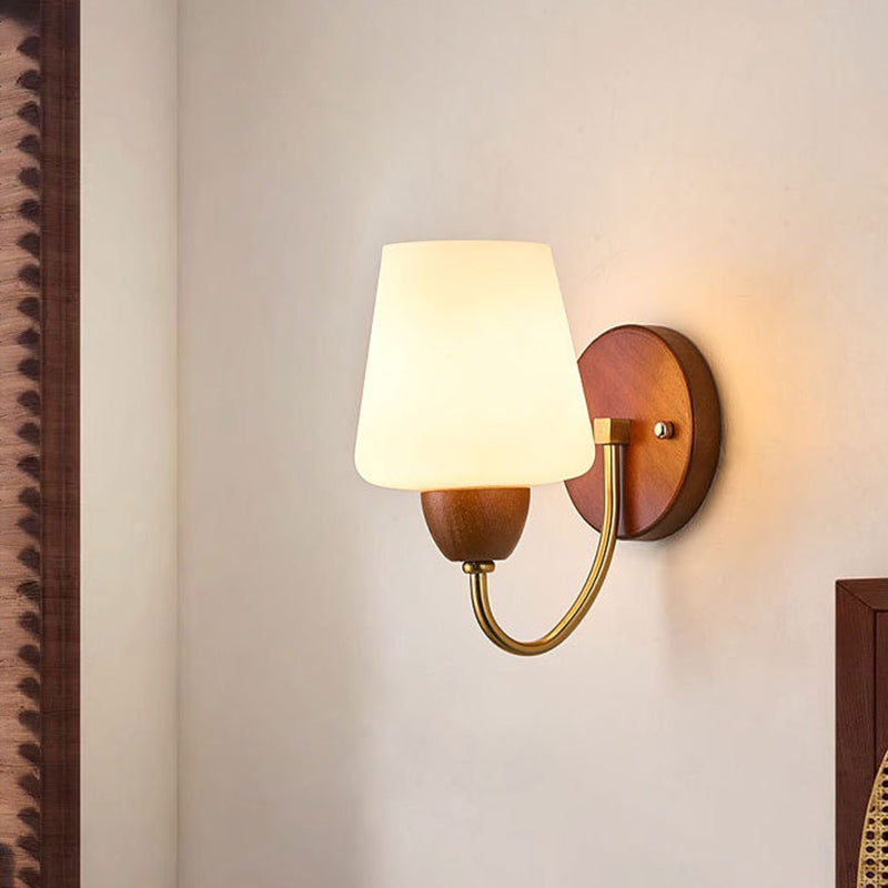 Vintage Wall Sconce Lamp - Solid Wood & Iron, Glass 1-Light for Bedroom