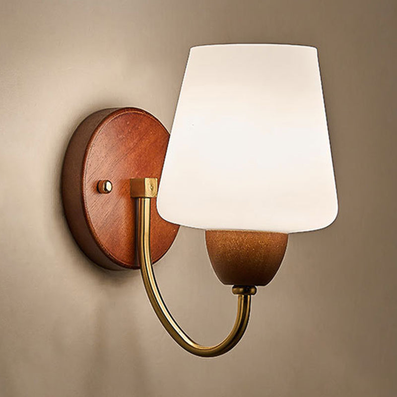 Vintage Wall Sconce Lamp - Solid Wood & Iron, Glass 1-Light for Bedroom