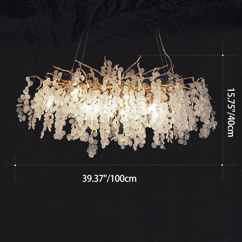Contemporary Luxury Aluminum Crystal Chandelier - Round Leaves Branches Design, 9/10/12/14 Lights for Living Room