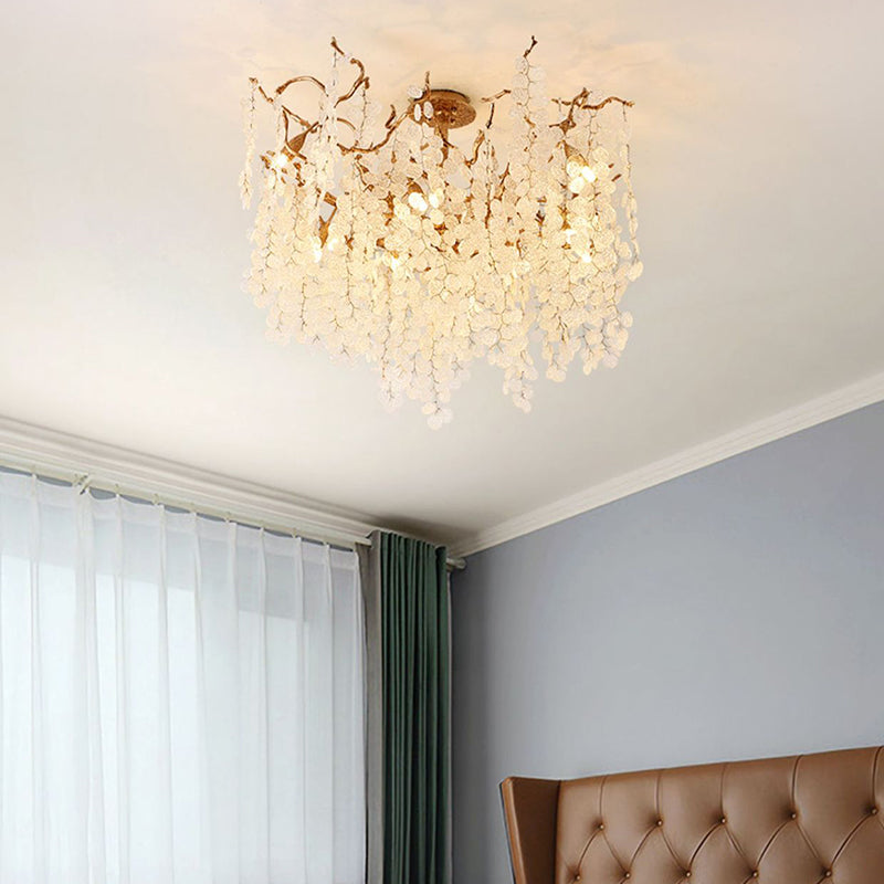 Contemporary Luxury Aluminum Crystal Chandelier - Round Leaves Branches Design, 9/10/12/14 Lights for Living Room