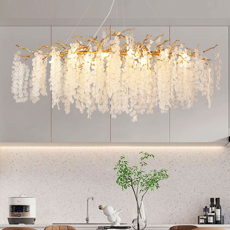 Contemporary Luxury Aluminum Crystal Chandelier - Round Leaves Branches Design, 9/10/12/14 Lights for Living Room