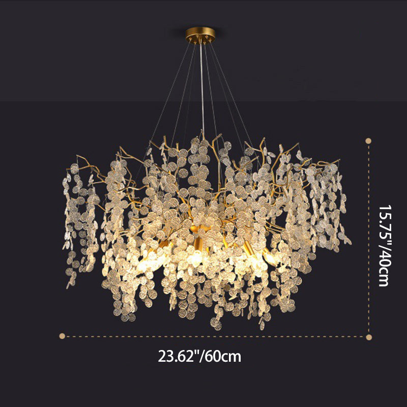 Contemporary Luxury Aluminum Crystal Chandelier - Round Leaves Branches Design, 9/10/12/14 Lights for Living Room