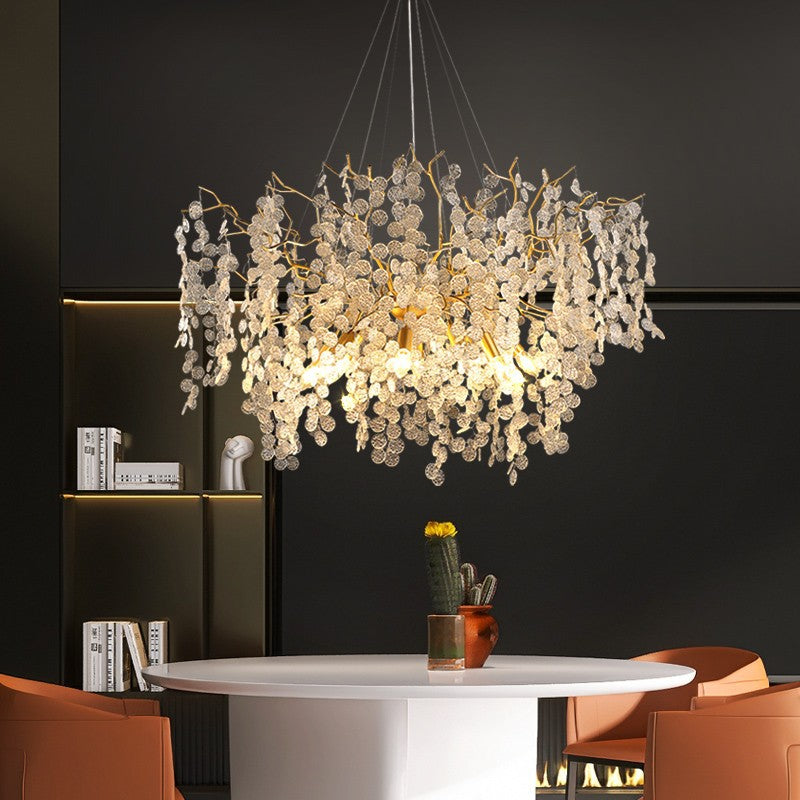 Contemporary Luxury Aluminum Crystal Chandelier - Round Leaves Branches Design, 9/10/12/14 Lights for Living Room