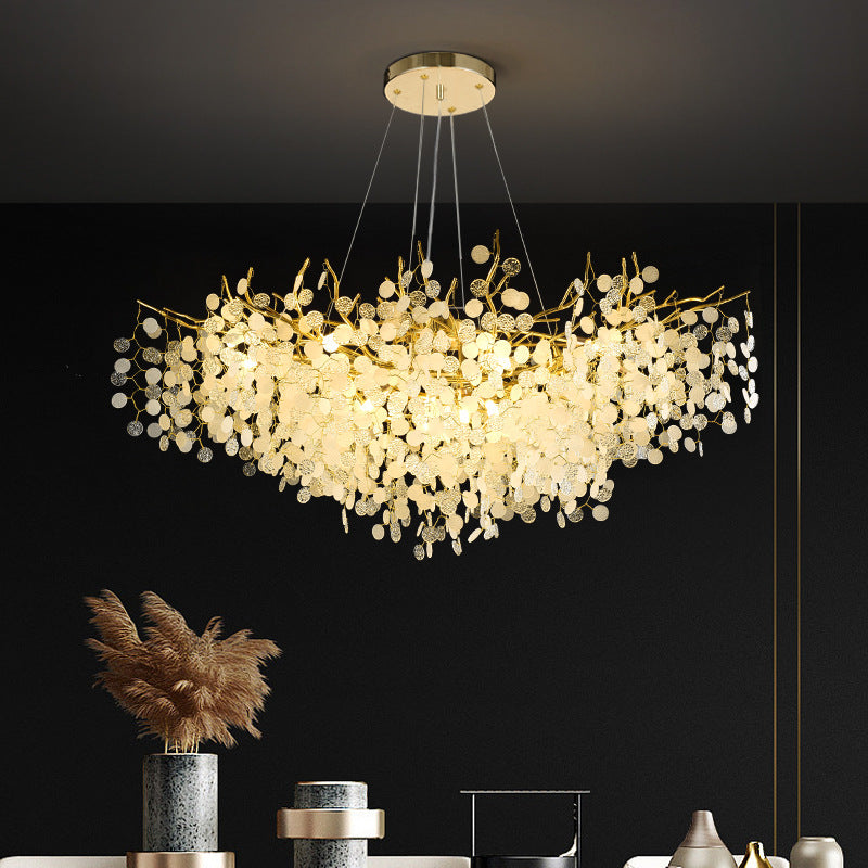Contemporary Luxury Aluminum Crystal Chandelier - Round Leaves Branches Design, 9/10/12/14 Lights for Living Room