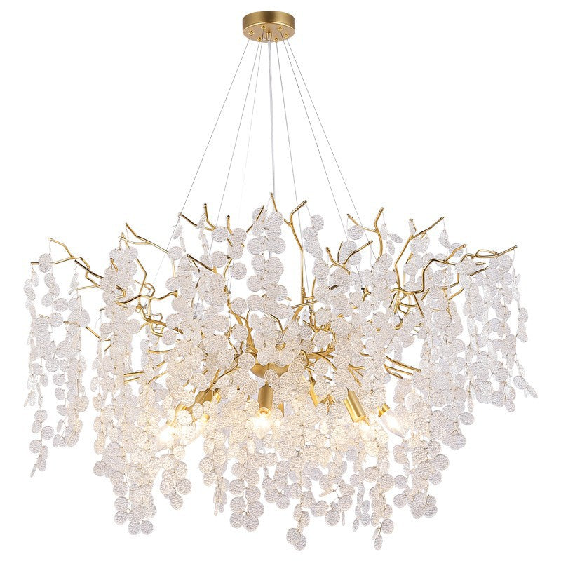 Contemporary Luxury Aluminum Crystal Chandelier - Round Leaves Branches Design, 9/10/12/14 Lights for Living Room