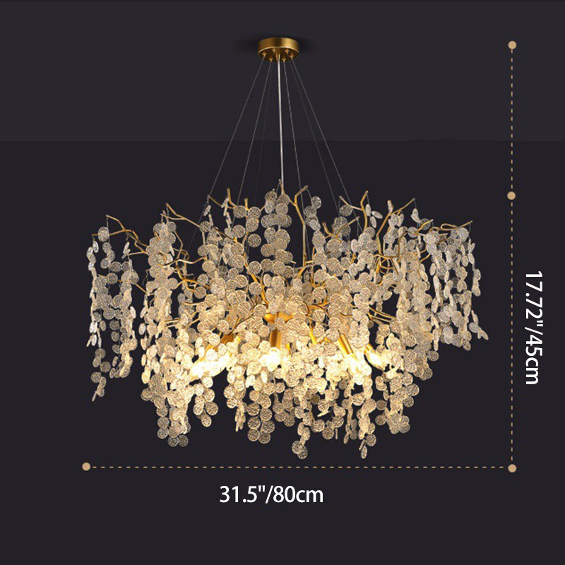 Contemporary Luxury Aluminum Crystal Chandelier - Round Leaves Branches Design, 9/10/12/14 Lights for Living Room