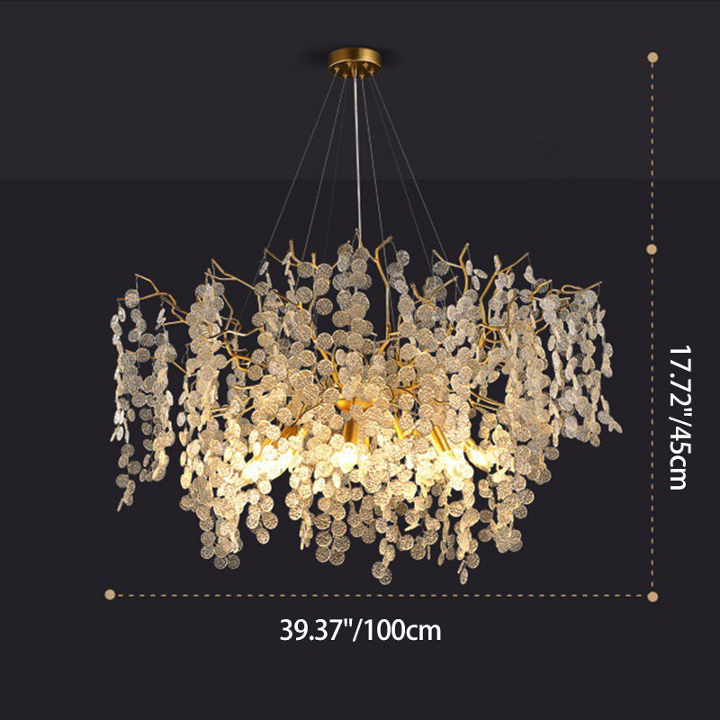 Contemporary Luxury Aluminum Crystal Chandelier - Round Leaves Branches Design, 9/10/12/14 Lights for Living Room