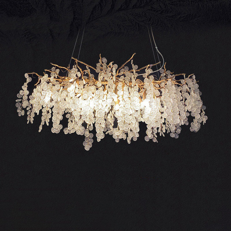 Contemporary Luxury Aluminum Crystal Chandelier - Round Leaves Branches Design, 9/10/12/14 Lights for Living Room