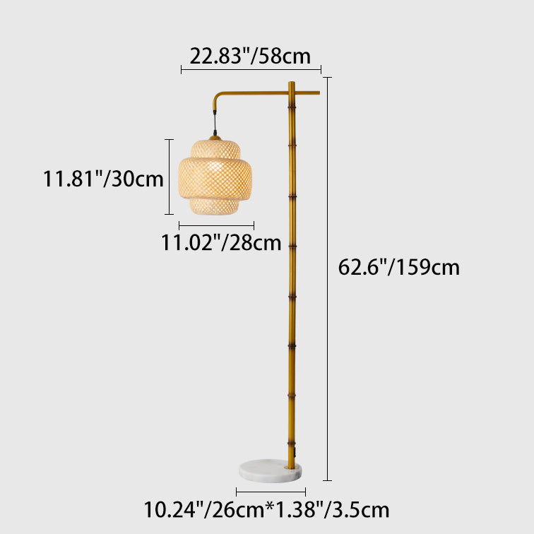 Rustic Lantern Floor Lamp - Metal & Bamboo Weaving 1-Light for Bedroom Decor