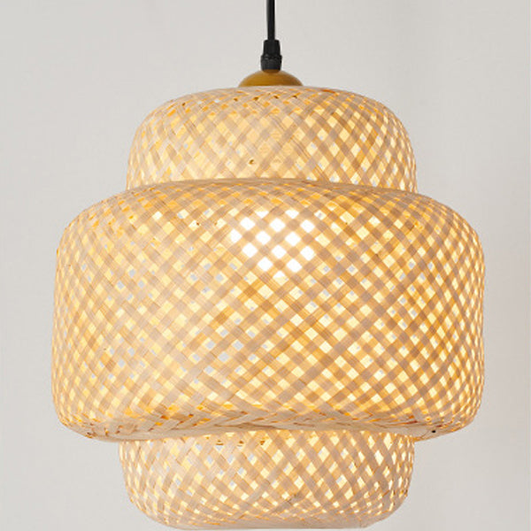 Rustic Lantern Floor Lamp - Metal & Bamboo Weaving 1-Light for Bedroom Decor