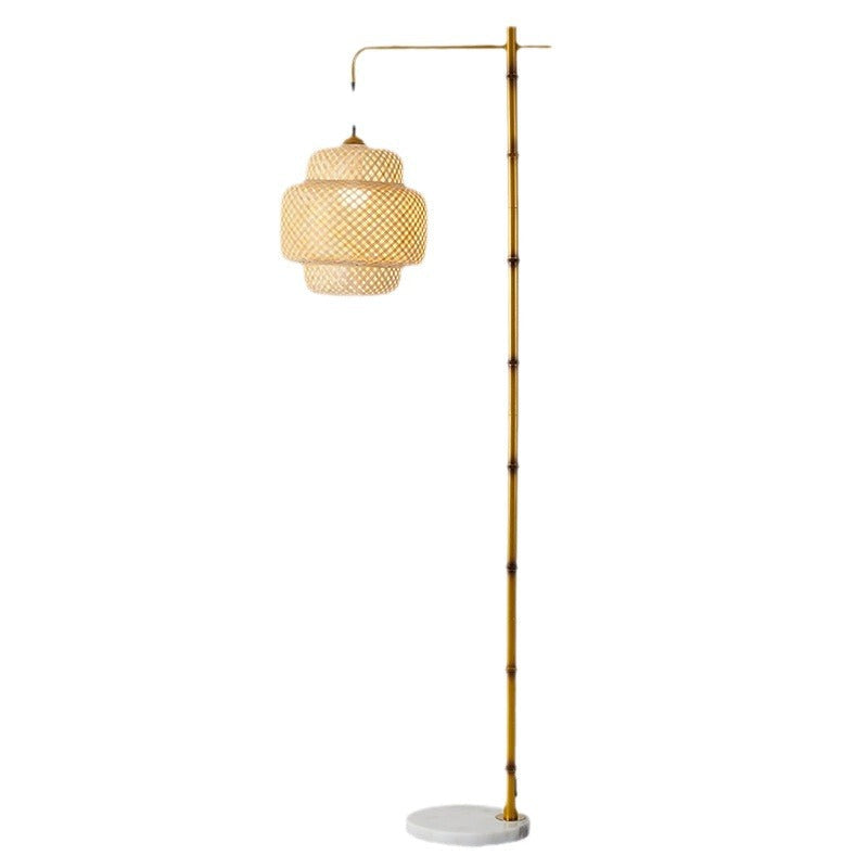 Rustic Lantern Floor Lamp - Metal & Bamboo Weaving 1-Light for Bedroom Decor