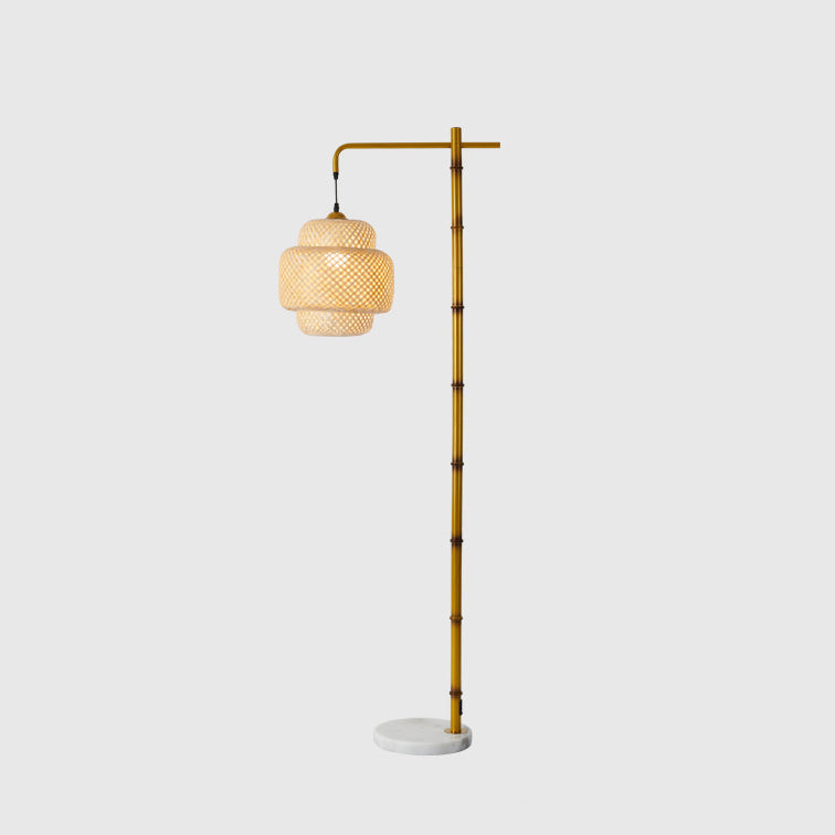 Rustic Lantern Floor Lamp - Metal & Bamboo Weaving 1-Light for Bedroom Decor