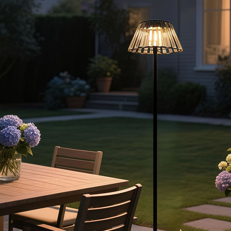 Contemporary Waterproof Solar USB Outdoor LED Floor Lamp - Iron & Glass Garden Light