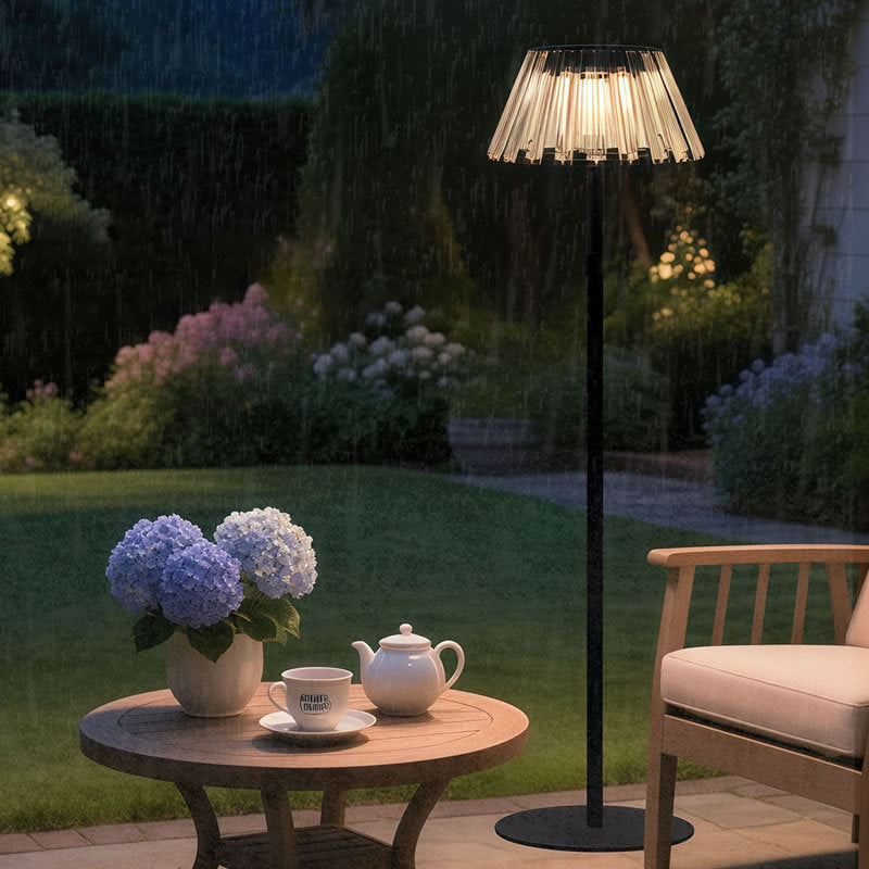 Contemporary Waterproof Solar USB Outdoor LED Floor Lamp - Iron & Glass Garden Light