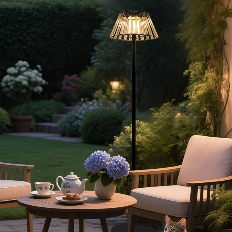 Contemporary Waterproof Solar USB Outdoor LED Floor Lamp - Iron & Glass Garden Light