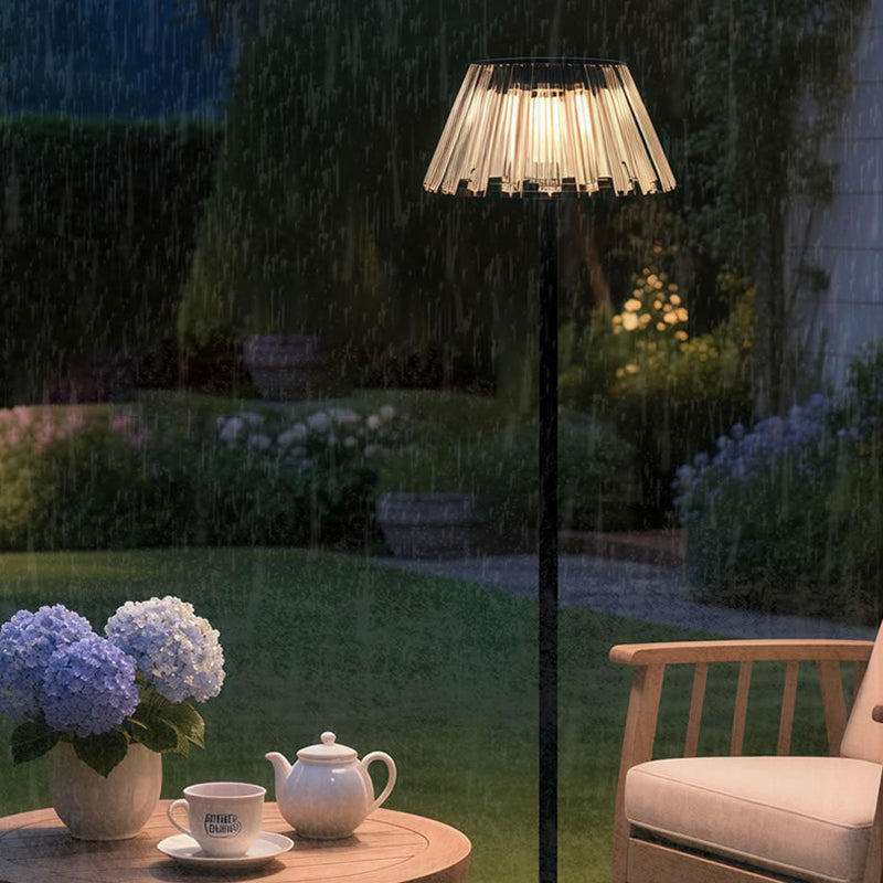 Contemporary Waterproof Solar USB Outdoor LED Floor Lamp - Iron & Glass Garden Light