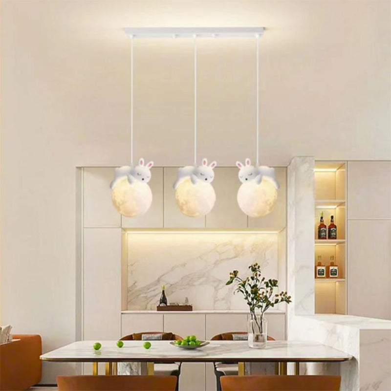 Contemporary Creative Kids Bear Rabbit Iron Resin PLA 1/3-Light Chandelier Bedroom Cute Playroom Lighting Modern Decor Childrens Room Fixture Unique Animal Design Ceiling Pendant Perfect for Nursery Room Decor Kids’ Lighting Ideas
