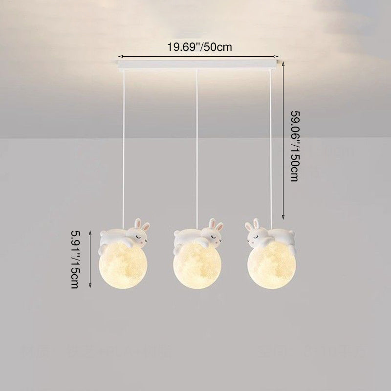 Contemporary Creative Kids Bear Rabbit Iron Resin PLA 1/3-Light Chandelier Bedroom Cute Playroom Lighting Modern Decor Childrens Room Fixture Unique Animal Design Ceiling Pendant Perfect for Nursery Room Decor Kids’ Lighting Ideas