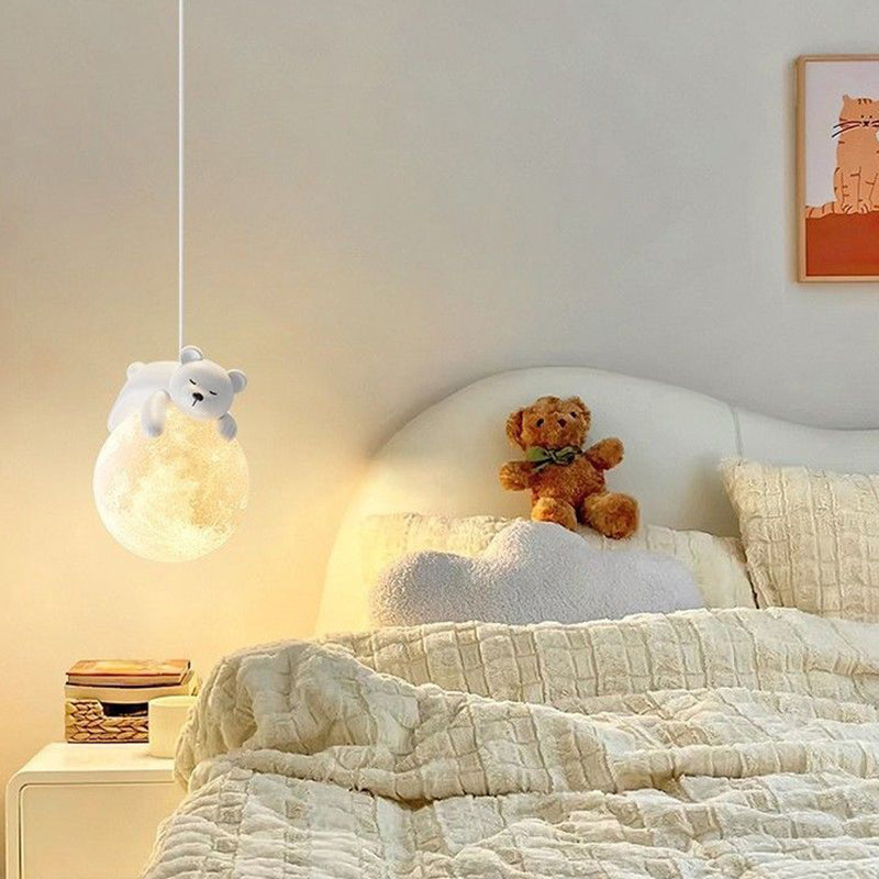 Contemporary Creative Kids Bear Rabbit Iron Resin PLA 1/3-Light Chandelier Bedroom Cute Playroom Lighting Modern Decor Childrens Room Fixture Unique Animal Design Ceiling Pendant Perfect for Nursery Room Decor Kids’ Lighting Ideas
