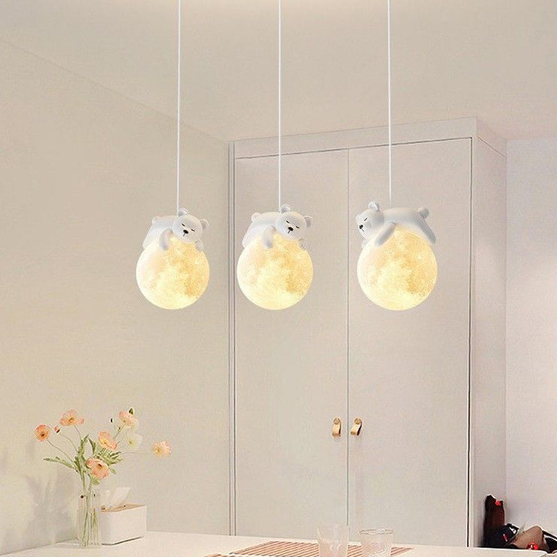 Contemporary Creative Kids Bear Rabbit Iron Resin PLA 1/3-Light Chandelier Bedroom Cute Playroom Lighting Modern Decor Childrens Room Fixture Unique Animal Design Ceiling Pendant Perfect for Nursery Room Decor Kids’ Lighting Ideas