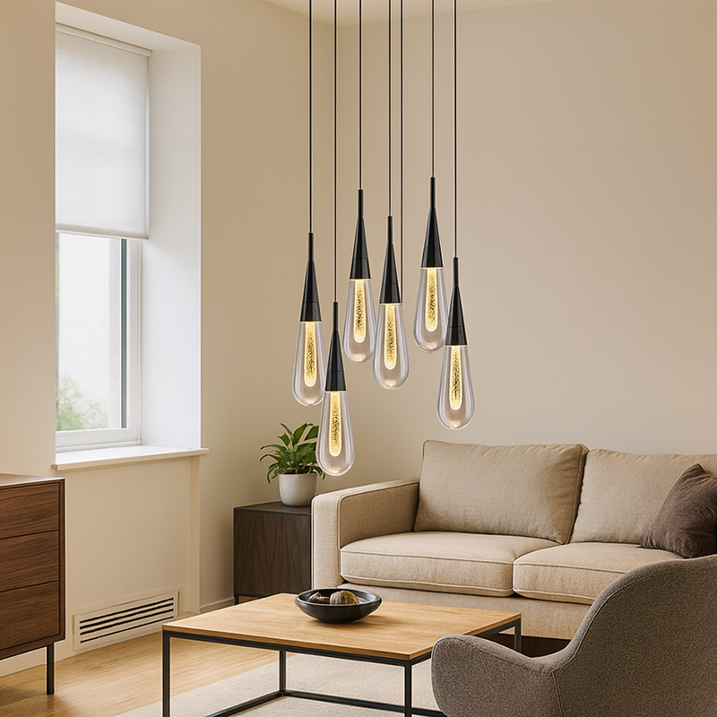 Contemporary Droplet Aluminum Iron Glass LED Chandelier for Dining Room Design