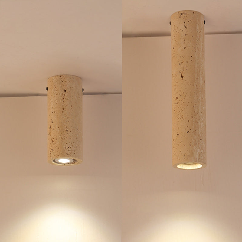 Modern Minimalist Yellow Travertine Iron Flush Mount Ceiling Light - 1-Light Entryway Fixture