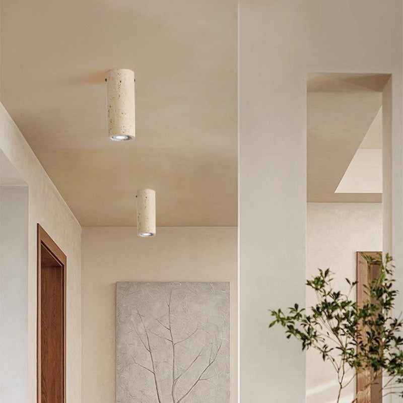 Modern Minimalist Yellow Travertine Iron Flush Mount Ceiling Light - 1-Light Entryway Fixture