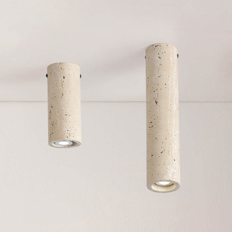 Modern Minimalist Yellow Travertine Iron Flush Mount Ceiling Light - 1-Light Entryway Fixture