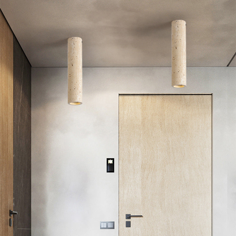 Modern Minimalist Yellow Travertine Iron Flush Mount Ceiling Light - 1-Light Entryway Fixture