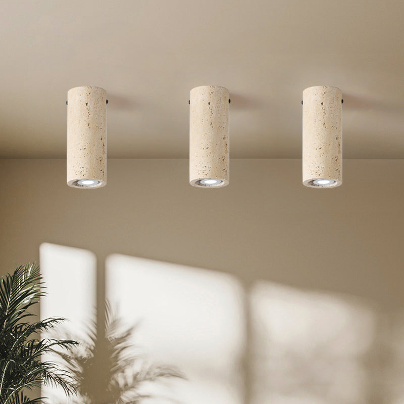 Modern Minimalist Yellow Travertine Iron Flush Mount Ceiling Light - 1-Light Entryway Fixture