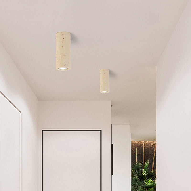 Modern Minimalist Yellow Travertine Iron Flush Mount Ceiling Light - 1-Light Entryway Fixture