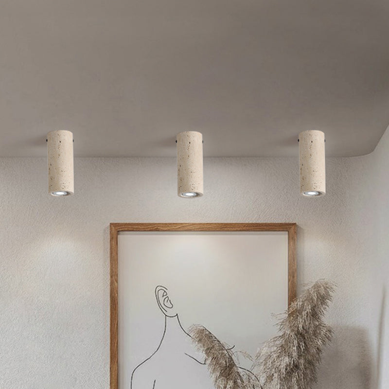 Modern Minimalist Yellow Travertine Iron Flush Mount Ceiling Light - 1-Light Entryway Fixture