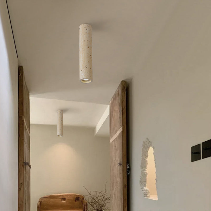Modern Minimalist Yellow Travertine Iron Flush Mount Ceiling Light - 1-Light Entryway Fixture