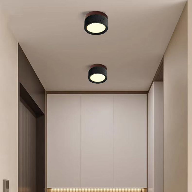 Modern Minimalist Round Solid Wood Yellow Travertine LED Flush Mount Light for Entryway