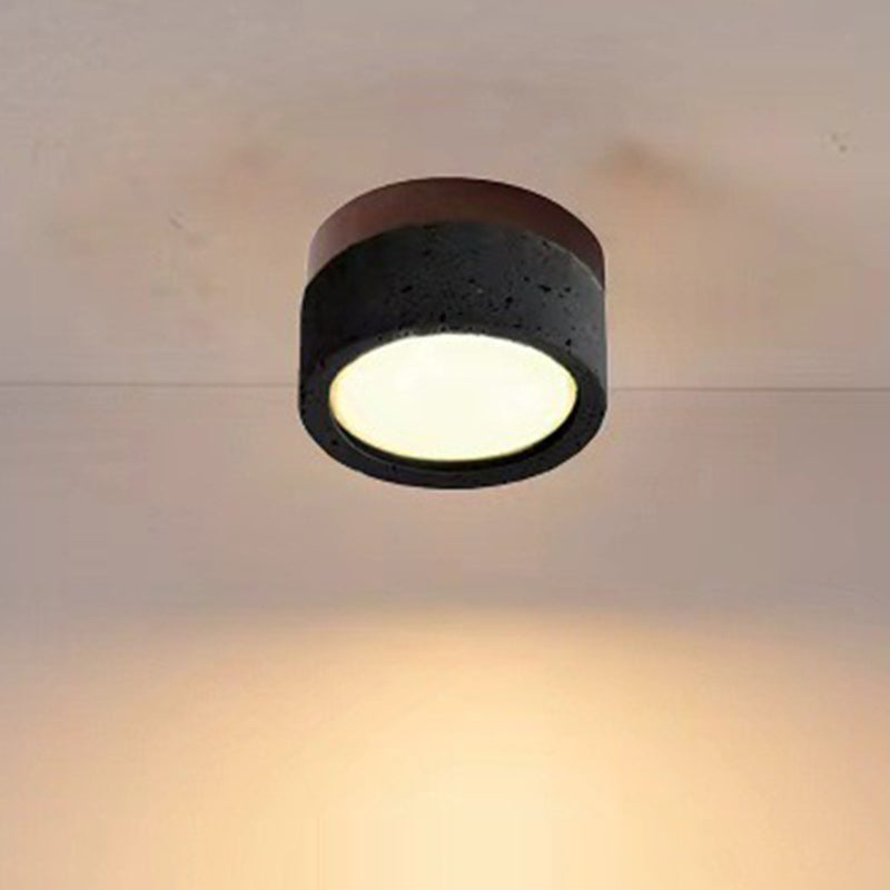 Modern Minimalist Round Solid Wood Yellow Travertine LED Flush Mount Light for Entryway