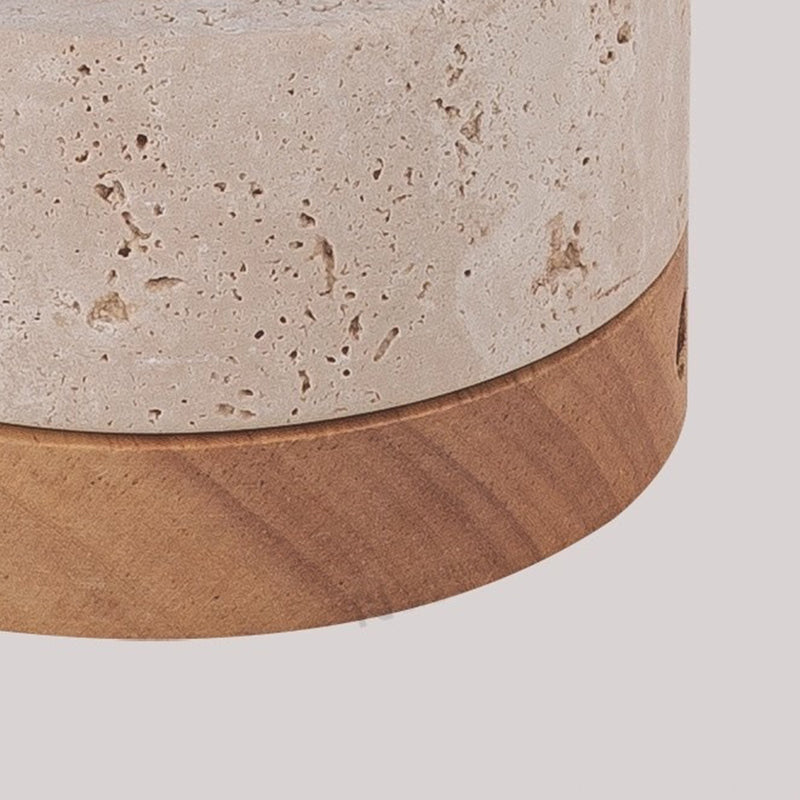 Modern Minimalist Round Solid Wood Yellow Travertine LED Flush Mount Light for Entryway